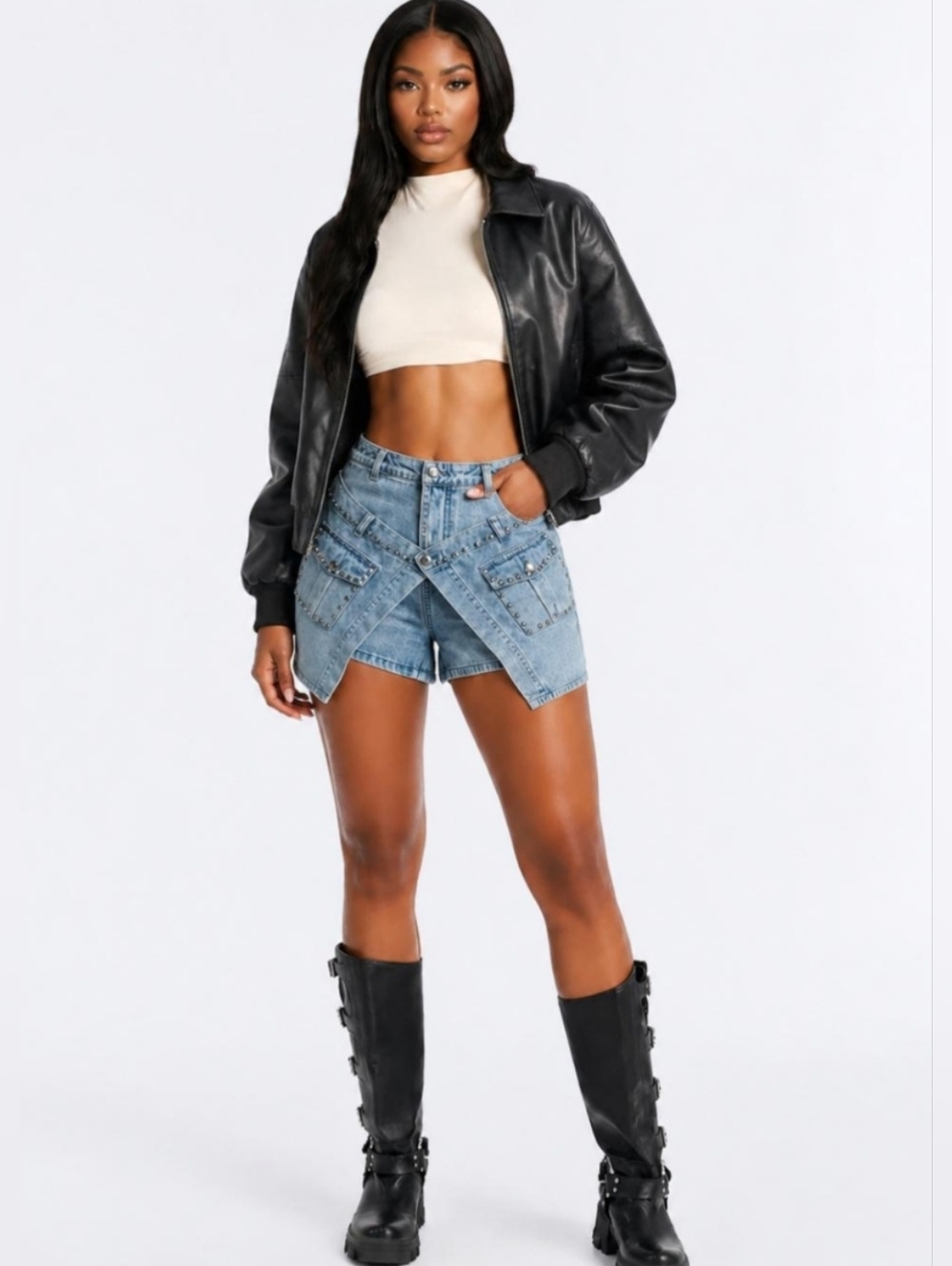 Gracia Studded Denim Shorts Women’s Size M, High Waist Distressed Embellished.